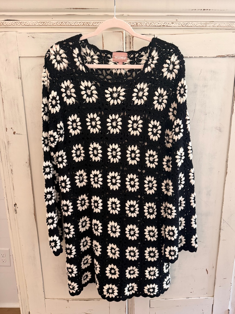 Show Me Your Mumu Mamacita Crochet Coverup Black/White Floral Boho Small NWOT